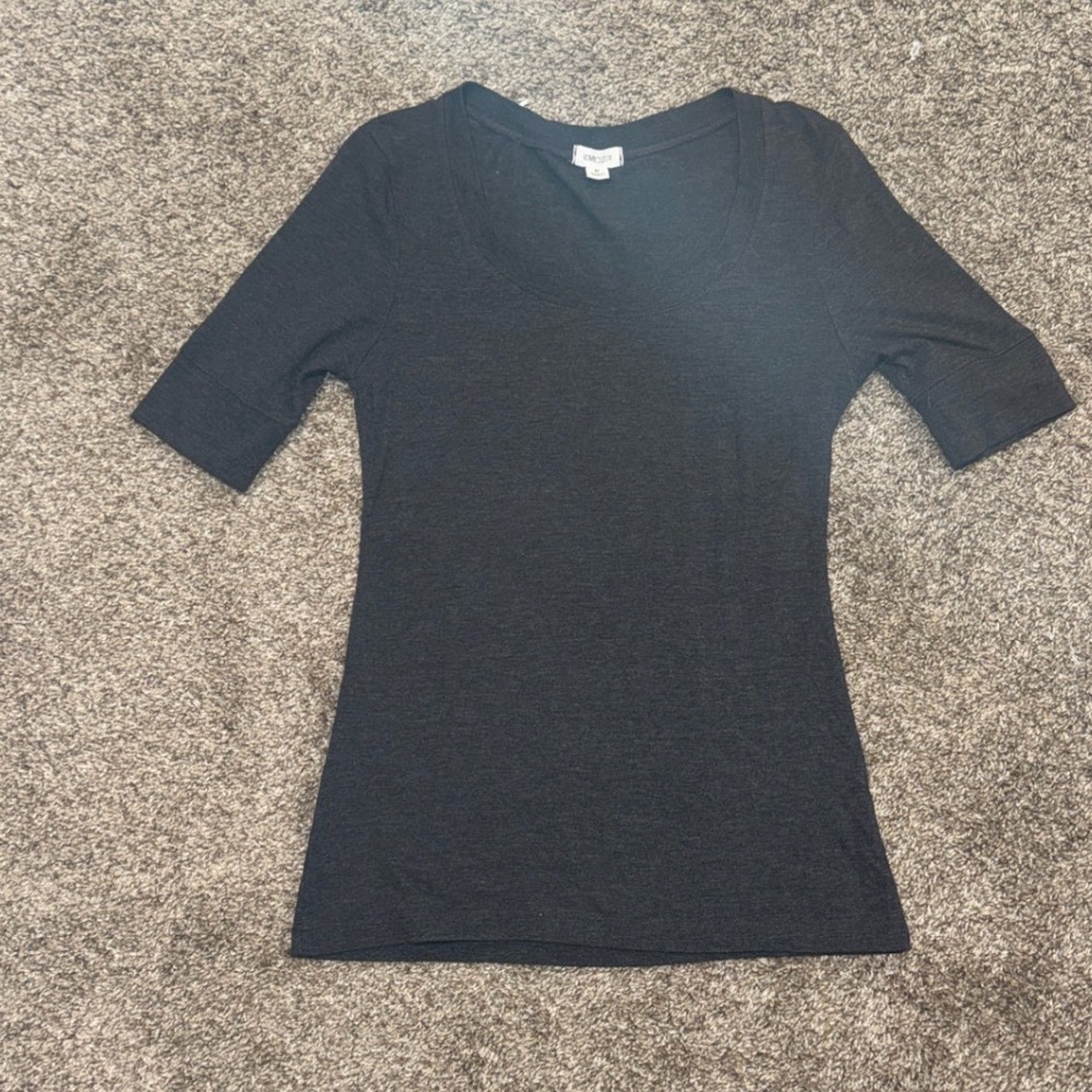Love Culture Womens Charcoal Gray Scoop Neck Elbow Sleeve Knit Top Medium